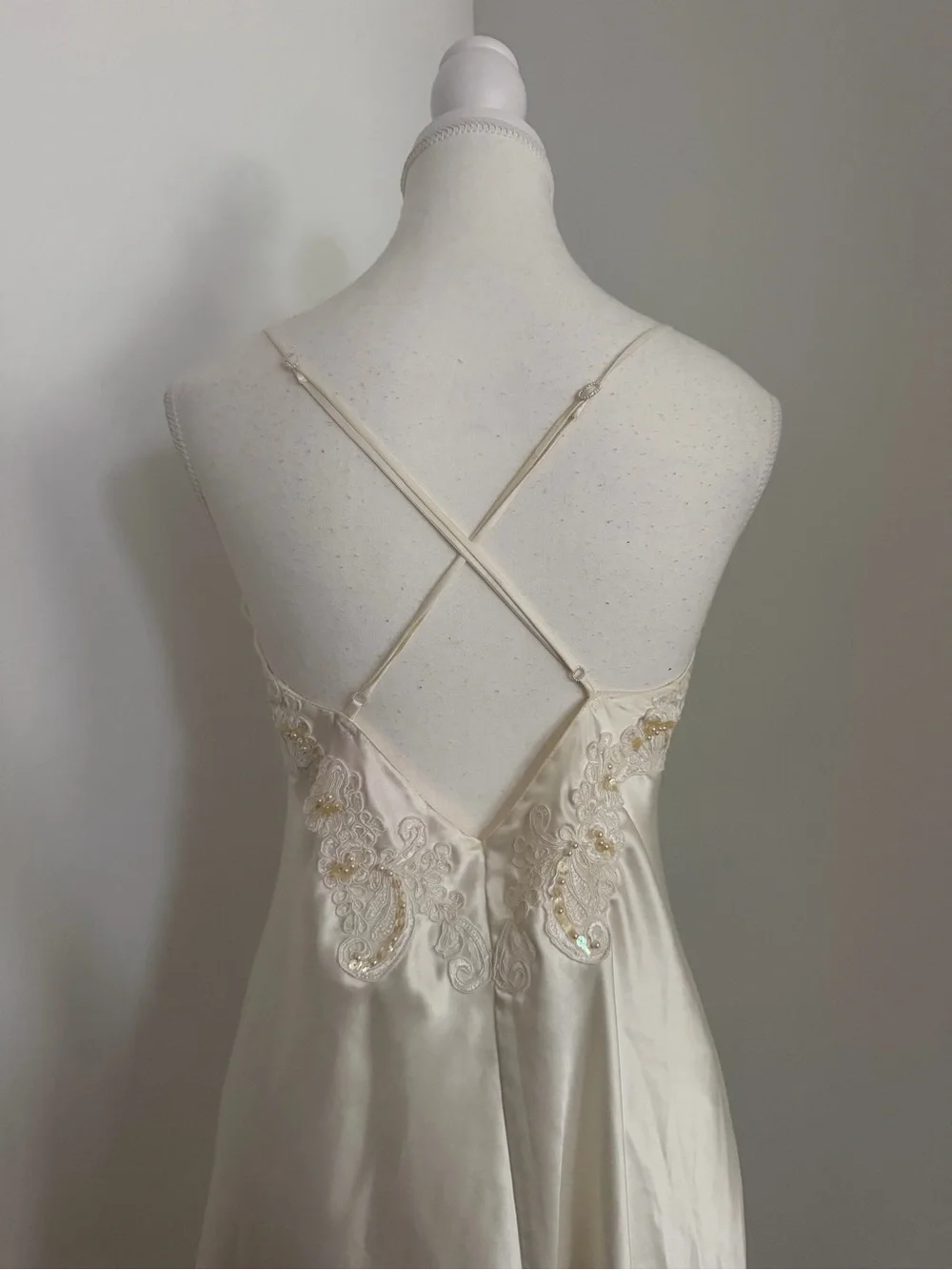 Vintage Victoria Secret’s ivory satin slip dress | Embroidered Lace maxi night S
